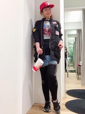 「HYSTERIC GLAMOUR（ヒステリックグラマー）のHYS WHISKY柄 刺繍キャップ（キャップ）」を使った、happachinさん（レディース・164cm）の春コーディネート