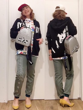 「アイテム（バックパック/リュック、シルバー系）」を使った、happachinさん（レディース・164cm）の春コーディネート