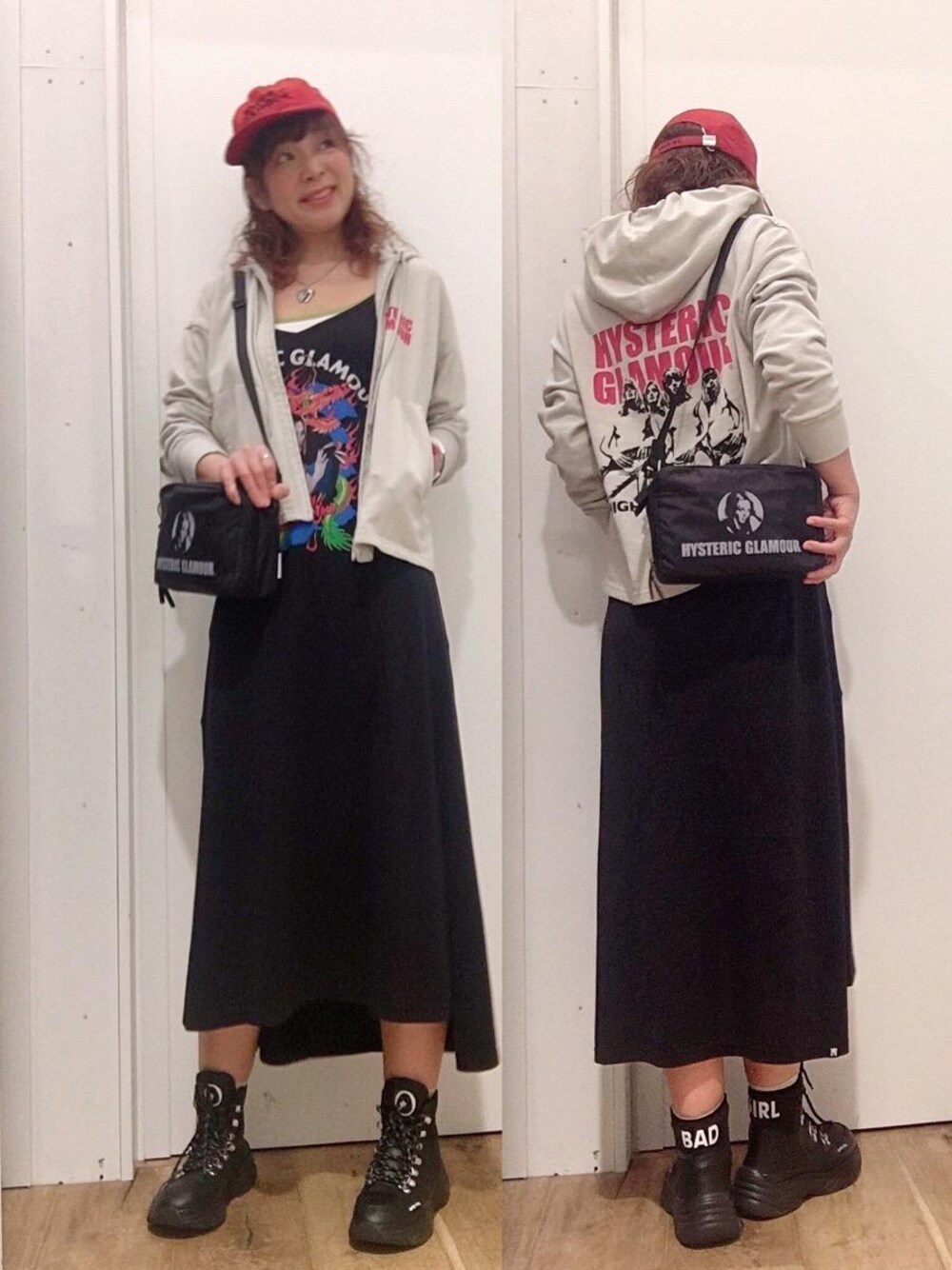 「ワンピース、パーカー、Hysteric Glamour、シンプルコーデ、夏コーデ、カジュアルコーデ、ヒステリックグラマー、ロックコーデ、90'Sコーデ」｜「HYSTERIC GLAMOURのWOMAN ON SKULL PICKネックレス（ネックレス、シルバー系）」を使った、happachinさん（レディース・164cm）の夏コーディネートの1枚目の写真