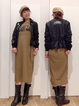 「ミリタリーコーデ」｜「アイテム（ナイロンジャケット）」を使った、happachinさん（レディース・164cm）の秋コーディネート