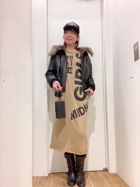 「HYSTERIC GLAMOUR（ヒステリックグラマー）のHYS WHISKY柄 刺繍キャップ（キャップ）」を使った、happachinさん（レディース・164cm）の冬コーディネート