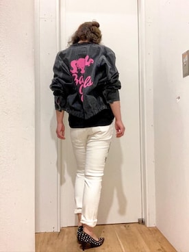 「ロックコーデ」｜「アイテム（デニムジャケット）」を使った、happachinさん（レディース・164cm）の春コーディネート
