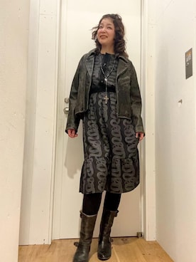 「グランジ」｜「アイテム（ライダースジャケット）」を使った、happachinさん（レディース・164cm）の冬コーディネート