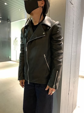 「ISAMU KATAYAMA BACKLASH（イサムカタヤマバックラッシュ）のアイテム（ライダースジャケット）」を使った、yuya m さん（メンズ・163cm）の春コーディネート
