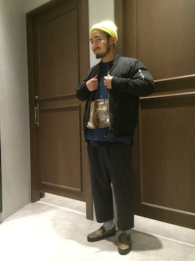 「RAGEBLUE（レイジブルー）のアイテム（MA-1）」を使った、林さん（メンズ・175cm）の秋コーディネート