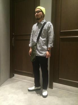 「RAGEBLUE（レイジブルー）のアイテム（スリッポン）」を使った、林さん（メンズ・175cm）の冬コーディネート