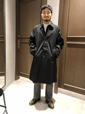 「RAGEBLUE（レイジブルー）のアイテム（ステンカラーコート）」を使った、林さん（メンズ・175cm）の秋コーディネート