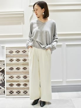 「ホワイトパンツ」｜mikuさん（レディース・159cm）の冬コーディネート