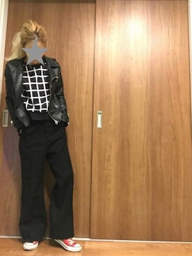 「MURUA（ムルーア）のアイテム（ライダースジャケット）」を使った、pootaatooさん（レディース・154cm）の秋コーディネート