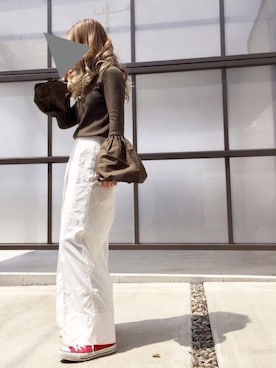 「UNIQLO（ユニクロ）のWOMEN オックスフォードワイドパンツ＋E（その他パンツ）」を使った、pootaatooさん（レディース・154cm）の春コーディネート