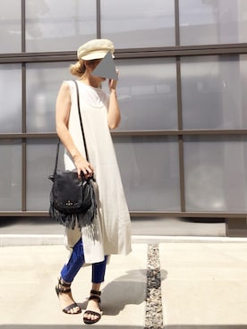 「フリンジバッグ」｜「アイテム（その他）」を使った、pootaatooさん（レディース・154cm）の夏コーディネート