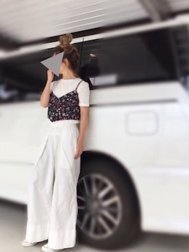「UNIQLO（ユニクロ）のWOMEN オックスフォードワイドパンツ＋E（その他パンツ）」を使った、pootaatooさん（レディース・154cm）の夏コーディネート