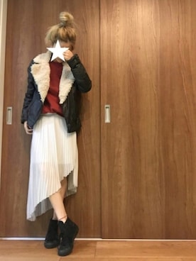 「ワインレッド」｜「アイテム（ライダースジャケット）」を使った、pootaatooさん（レディース・154cm）の秋コーディネート