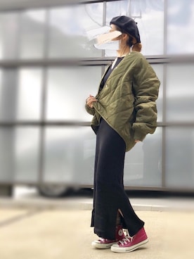 「MERCURYDUO（マーキュリーデュオ）のアイテム（帽子）」を使った、pootaatooさん（レディース・154cm）の冬コーディネート