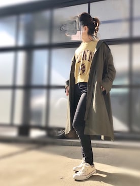 「アイラブCONVERSE」｜「アイテム（スウェット）」を使った、pootaatooさん（レディース・154cm）の冬コーディネート