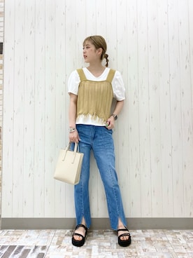 「LOWRYS FARM（ローリーズファーム）のフリンジビスチェ　947813（ベスト）」を使った、momomiさん（レディース・161cm）の春コーディネート