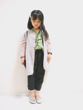 「アイテム（その他アウター、パープル系）」を使った、ton103wearさん（キッズ・110cm）の秋コーディネート