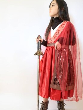「ムーランのアイテム（ワンピース/ドレス、レッド系）」を使った、ton103wearさん（キッズ・110cm）の冬コーディネート