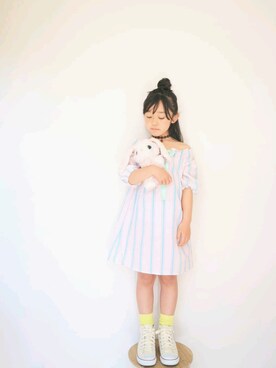 「韓国子供服のアイテム（ワンピース/ドレス、ピンク系）」を使った、ton103wearさん（キッズ・110cm）の春コーディネート