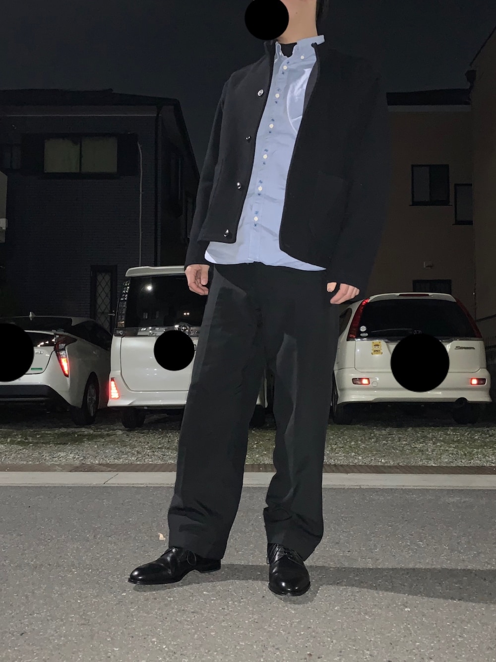 「LV、LouisVuitton、nest robe、CONFECT、elephant blanc、革靴、学生服、ノーカラーコート、スラックス、ビーバップハイスクール」｜「nest Robeのアイテム（ブルゾン、ブルー系）」を使った、G  O  S  U  K  E  ™️さん（メンズ・163cm）の春コーディネートの1枚目の写真