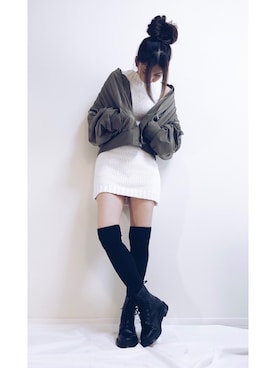 「ニーハイソックス」｜「アイテム（ブルゾン）」を使った、sayakaさん（レディース・161cm）の秋コーディネート