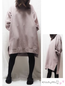 「しまむら（シマムラ）のdear.ful / DFBIGワンピース　淡紫 , LL / 505-1072（ワンピース/ドレス、ピンク系）」を使った、𝚈𝚞𝚗𝚊 ⚘ ⡱さん（レディース・156cm）の秋コーディネート