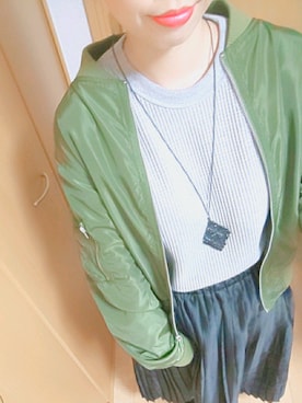 「ワッフル」｜「アイテム（MA-1）」を使った、h i t o m i ♡相 互♡さん（レディース・157cm）の春コーディネート