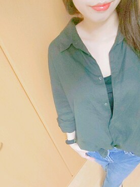 「GRL（グレイル）のテーパードデニムパンツ（デニムパンツ）」を使った、h i t o m i ♡相 互♡さん（レディース・157cm）の夏コーディネート