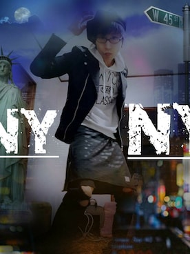 「BLACK by VANQUISH(ブラックバイバンキッシュ)のアイテム(ライダースジャケット)」を使った、THE MAD HATTERさん(メンズ・181cm)の秋コーディネート