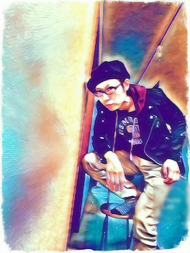 「BLACK by VANQUISH(ブラックバイバンキッシュ)のアイテム(ライダースジャケット)」を使った、THE MAD HATTERさん(メンズ・180cm)の秋コーディネート