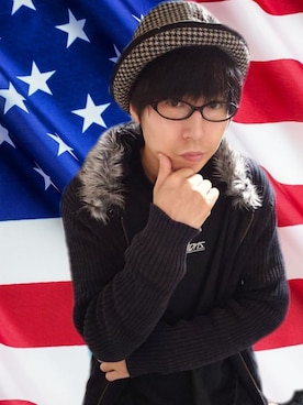 「PPFM（ピーピーエフエム）のアイテム（帽子）」を使った、THE MAD HATTERさん（メンズ・180cm）の冬コーディネート