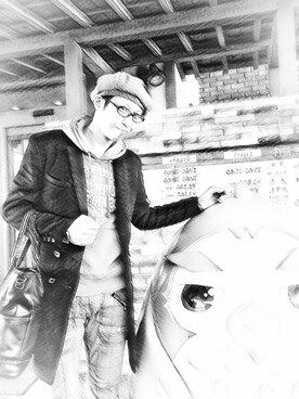 「グレンチェック」｜「アイテム（ハンチング/ベレー帽）」を使った、THE MAD HATTERさん（メンズ・180cm）の冬コーディネート