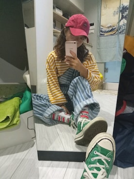 「HUF」｜「アイテム（オールインワン・サロペット）」を使った、fishさん（レディース・154cm）の秋コーディネート