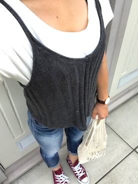 「Ungrid（アングリッド）のインディゴフレイドヘムストスリ（デニムパンツ）」を使った、MIKA.Fさん（レディース・155cm）の夏コーディネート