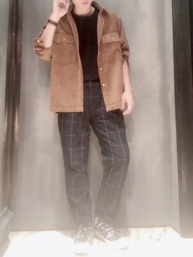 「UNION STATION（ユニオンステーション）のビッグシルエットコーデュロイシャツ（シャツ/ブラウス）」を使った、隼さん（メンズ・160cm）の秋コーディネート