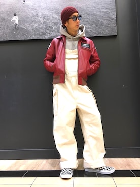 「AVIREX（アヴィレックス）のアイテム（サロペット/オーバーオール）」を使った、Daiki habaさん（メンズ・165cm）の春コーディネート