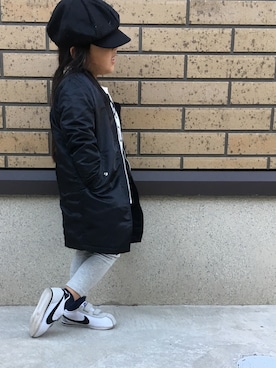 「AZUL by moussy（アズールバイマウジー）のアイテム（MA-1）」を使った、くーちゃんさん（キッズ・100cm）の冬コーディネート