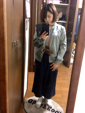 「UNIQLO（ユニクロ）のアイテム（その他パンツ、ブルー系）」を使った、ちいぶうさん（レディース・145cm）の春コーディネート