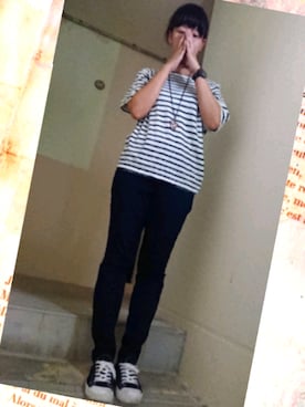 「UNIQLO（ユニクロ）のアイテム（デニムパンツ、ブルー系）」を使った、E-R!さん（レディース・162cm）の秋コーディネート