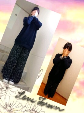「しまむら（シマムラ）のアイテム（ニット/セーター、ブラック系）」を使った、E-R!さん（レディース・162cm）の冬コーディネート