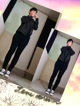 「Honeys（ハニーズ）のアイテム（パンツ、ブラック系）」を使った、E-R!さん（レディース・162cm）の冬コーディネート