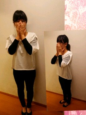 「Honeys（ハニーズ）のアイテム（パンツ、ブラック系）」を使った、E-R!さん（レディース・162cm）の冬コーディネート