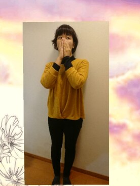 「しまむら（シマムラ）のアイテム（ニット/セーター、イエロー系）」を使った、E-R!さん（レディース・162cm）の冬コーディネート