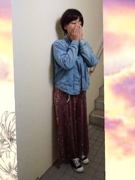 「GU（ジーユー）のアイテム（その他パンツ、ピンク系）」を使った、E-R!さん（レディース・162cm）の冬コーディネート