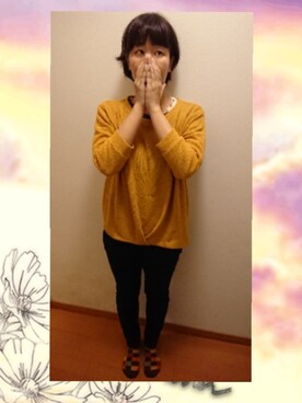 「しまむら（シマムラ）のアイテム（ニット/セーター、イエロー系）」を使った、E-R!さん（レディース・162cm）の冬コーディネート