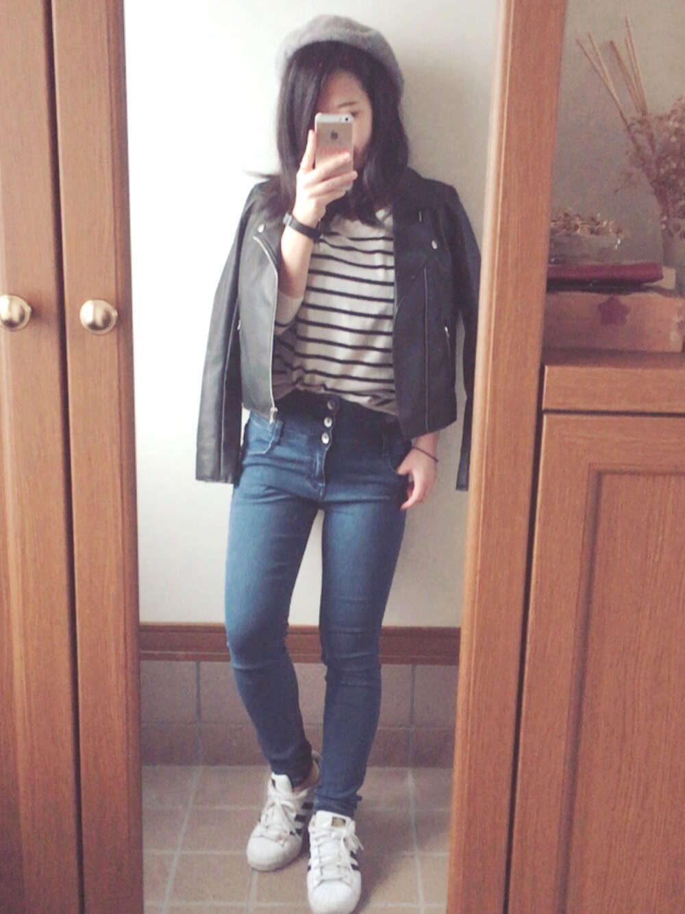 広瀬すずさんCM着用】 フェイクレザーライダースジャケットを使った