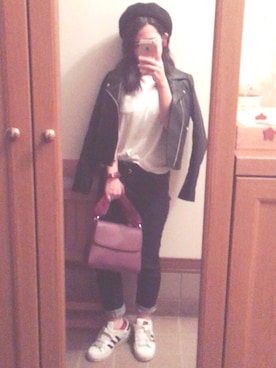 「インディゴデニム」｜「アイテム（ハンチング/ベレー帽）」を使った、erikaさん（レディース・152cm）の秋コーディネート