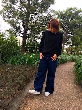 「アイテム（モカシン/デッキシューズ）」を使った、Hamaguchiさん（レディース・146cm）の冬コーディネート