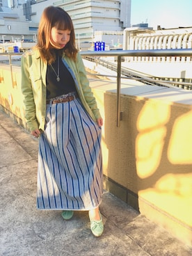 「アイテム（モカシン/デッキシューズ）」を使った、Hamaguchiさん（レディース・146cm）の春コーディネート