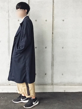 「ノーカラーシャツ」｜「アイテム（チェスターコート）」を使った、ゆーとさん（メンズ・175cm）の秋コーディネート